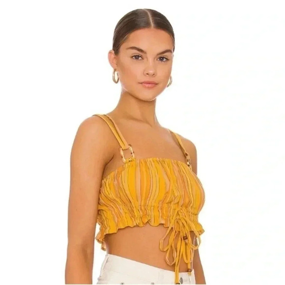 House of Harlow 1960 boho yellow drawstring crop top - Picture 1 of 11